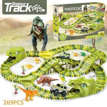 THOTCOC Circuit Voiture Dinosaures , Forme de piste d'assemblage bricolage, Idéal pour Enfant de 3 ans et Plus -269 Pièces