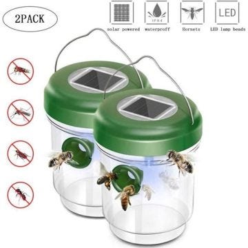 Lot de 2 Pièges à Mouche, Guêpes et Moustique; Attrape Anti-Insectes, Frelons - Solaire avec Lumière LED