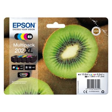 Cartouche d'encre EPSON Multipack 202XL - Pack de 5 - Haute Capacité - Noir, Jaune, Cyan, Magenta, Photo Noire