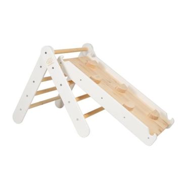 Triangle d'escalade MEOWBABY avec toboggan pour enfants - Montessori Pikler Mur d'escalade en bois blanc