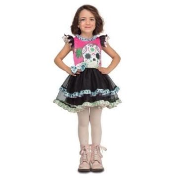 Déguisement Jour des Morts Fille - Modèle Squelette - Rose - Polyester