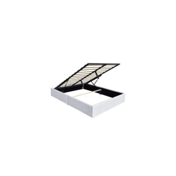 Solide Lit Coffre blanc pour matelas 140x190 cm - 12 Lattes - manon pieds - revetement PVC Simili facile dentretien