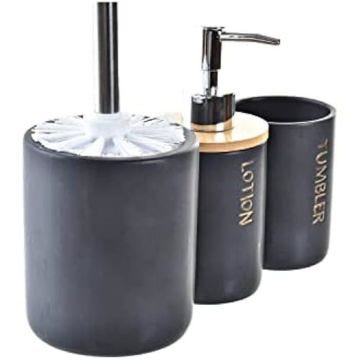 Set de Salle de Bain - DKD Home Decor - Bambou - Noir - 44x46x36 cm - Standard