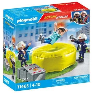PLAYMOBIL 71465 Pompiers avec coussin de sauvetage - Action Heroes - Les pompiers - Dès 4 ans