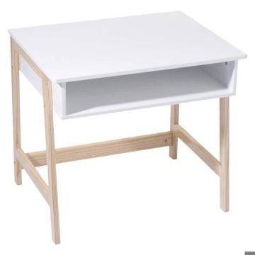 Bureau en bois pour enfants - ATMOSPHERA - BLANC et BOIS Naturel - Pratique et Astucieux - Style scandinave