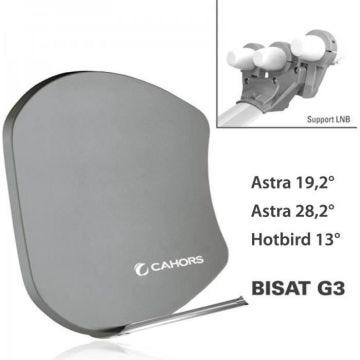 Antenne Multisatellite - CAHORS - SMC Bisat - 3 sorties - 3 LNB - Couverture Astra et Hotbird