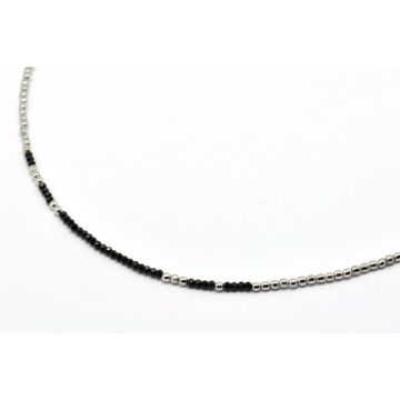 Collier argenté et Spinelle - NATARAJ - Femme - Laiton plaqué - Noir