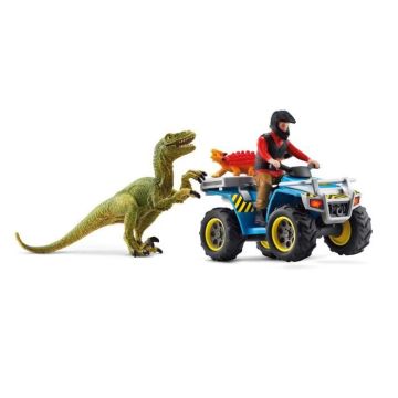 Fuite sur quad face au vélociraptor - Ensemble de Jouets Préhistoriques de 5 Pièces pour Garçons et Filles à Partir de 4 ans -