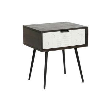 Table de chevet - Marque - Modèle - Noir métal - Blanc bois de manguier - Wengue