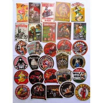 lot de 30 sticker hot rod pin up sexy moto huile autocollant