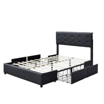 chloe - Solide et Confortable Lit 140x190 avec Sommier avec 4 tiroirs Tete de lit Couleur NOIR Pieds en 4 cm - 2 x