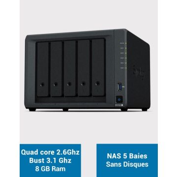 Serveur NAS extensible 5 baies - SYNOLOGY - DS1522+ - AMD Ryzen R1600 - 8 Go DDR4 - RAID 1