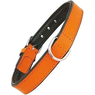 Collier - GLORIA - Rembourrage Col Fourrure - Cuir Orange - Ajustable - Taille Moyen