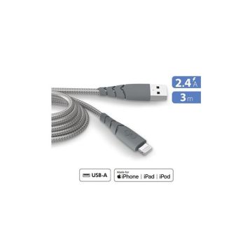 Câble téléphone portable Force Power Cable Ultra Renforce USB-A/Lightning 3m Recycle Gris