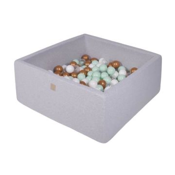 MeowBaby® Piscine a Balles Carré Bébé 90X90X40cm/300 Balles, 7 cm Gris Clair: Blanc/Or/Transparent/Menthe
