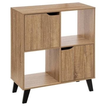 5five - étagère 4 cases porte "ceda" effet bois naturel