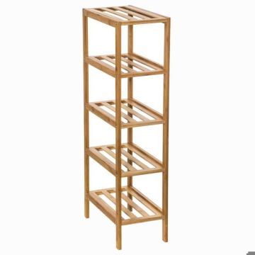 Étagère Étroite 4 Niveaux Bambou - FIVE - Meuble de salle de bain - Marron - A poser au sol