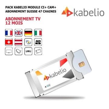 Pack TV Kabelio - HD4K - CI+ Cam - 12 mois d'abonnement - 47 chaînes européennes - Compatible DVB