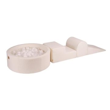 MeowBaby® Parcours Motricité 3 éléments avec Piscine à Balles 90x30cm, Boucle: Blanc-Transparent