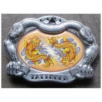 Boucle de ceinture - Carpe Koi Tattooed - Rockabilly - Métal - 7 cm x 10,5 cm - Fixation rapide