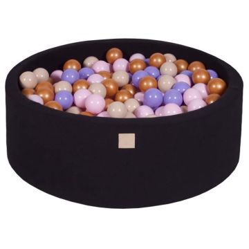 Piscine À Balles pour Bébé Rond MEOWBABY - Noir/Or/Beige/Rose Pastel/Lila - 200 Balles - Fabriqué en UE