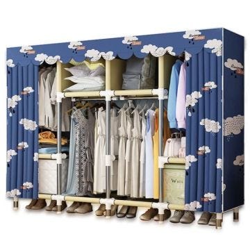 Armoire de Rangement Pliable 168x177x46 cm Penderie en Toile Oxford Garde-Robe Placard Rayé Bleu avec nuages