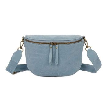 Sac Banane Bandoulière Femme Gallantry - Toile Canvas Bleu Clair - Dimensions L 25 cm x H 17 cm x l 10 cm
