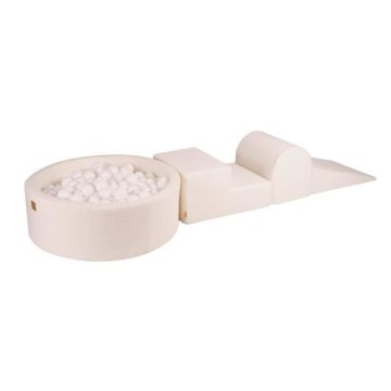 MeowBaby® Parcours Motricité 3 éléments avec Piscine à Balles 90x30cm, Boucle: Blanc
