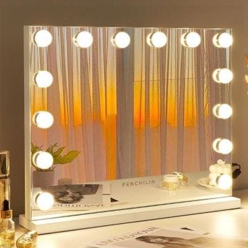 FENCHILIN Hollywood Makeup Mirror - Grand miroir De Maquillage Avec 14 Iumières LED - 3 Modes D'éclairage Réglables -Blanc 50x42cm