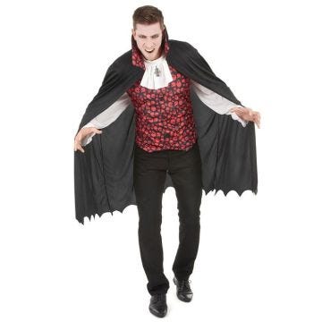 Déguisement vampire gothique Halloween adulte - MisterFiesta - Chemise 2 en 1 - Pantalon noir - Cape noire