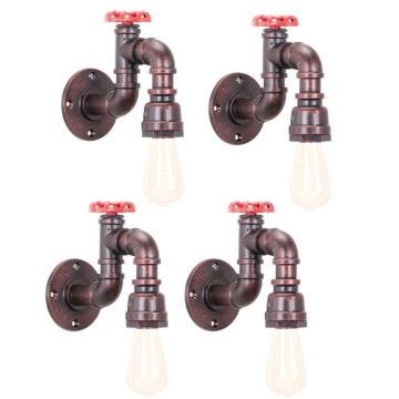 UNI Lot de 4 Rétro Applique Murale Tuyau d'eau Rouille Rouge Lampe Eclairage Industrielle