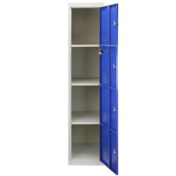 Casier 4 Portes, Bleu, Gris Casier Verrouillable, Salle de Sport, École, Vestiaire Rangement