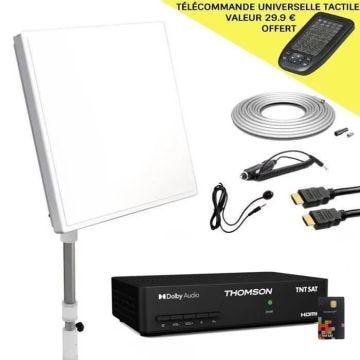 SELFSAT KIT PARABOLE PLATE AVEC LNB SINGLE 1 SORTIE INTEGRE + RECEPTEUR TNTSAT + CABLE COAXIAL 10M + TELECOMMANDE