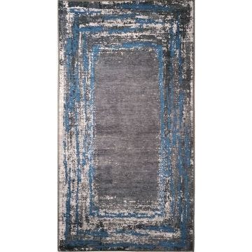 Tapis - MANI TEXTILE - RING Noir/Bleu - 80x150