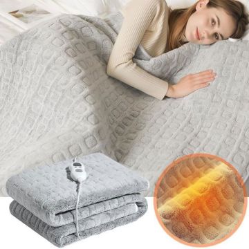Couverture Chauffante Electrique, 100w, Flanelle double face 152x 130 cm, 6 réglages Chaleur, Lavable Machine, Minuterie 8h, Gris