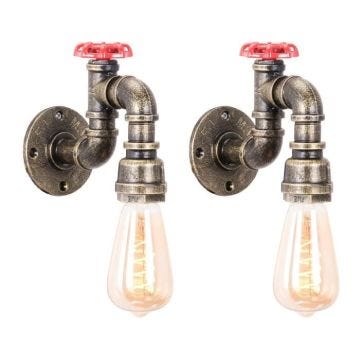 UNI Rétro Applique Murale Tuyau d'eau Cuivre Lampe Eclairage Industrielle 2PCS