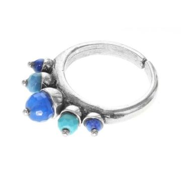 Bague - FRANCK HERVAL - Izia - Argent - 5 perles - Réglable - Bleu