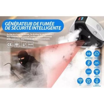 Générateur de fumée Sécurité Antivol Sans fil Wifi Caméra Surveillance JT-043S 360° HD 1080P Détection de mouvement PIR Blanc