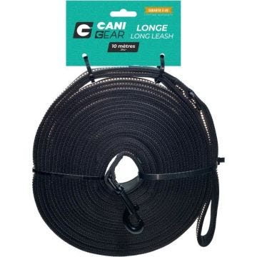 Longe pour chien - CANI GEAR - 10 m - Néoprène souple avec poignée - Noir