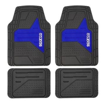 JEU DE 4 TAPIS DE VOITURE EN PVC SPARCO GRIS/ BLEU