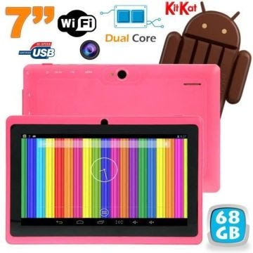 Tablette Tactile Android 4.4 Kitkat 7 Pouces Dual Core Dual Cam Flash Rose 68 Go Plastique YONIS