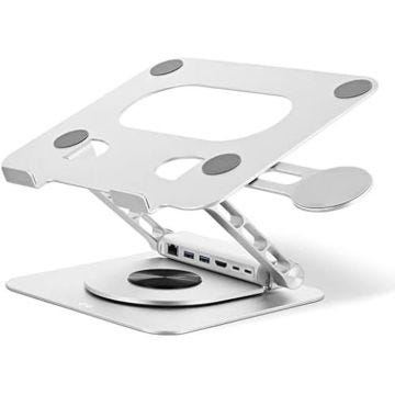 Support Notebook Ajustable - T'nB - iClick - Aluminium - Hub USB-C 6en1 - 360° Rotatif