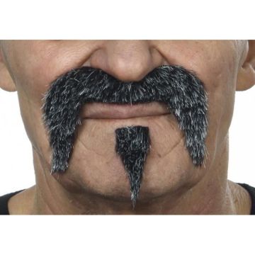 Moustache avec pommeau gris - Accessoire de déguisement - Adulte - Noir et gris - Homme