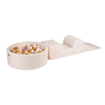 MeowBaby® Parcours Motricité 3 éléments avec Piscine à Balles 90x30cm, Boucle: Or-Beige-Blanc-Transparent