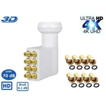 LNB OCTO PL-8 , 0.1dB ,High Gain 60DB !! Tête Parabole 8 sorties , Compatible Full HD 4K TNTSATCanal+ Astra et FRANSAT+8 fiches F GO