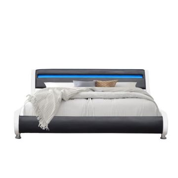 Lit ava pour matelas 140x190 - Sommier Tte de Lit eclairage LED Incurve Couleur BLANC NOIR