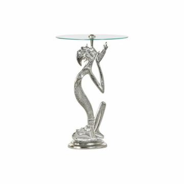 Table d'appoint en aluminium transparent et verre argenté (46 x 46 x 72 cm) - Blanc - Verre