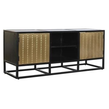 Meuble TV Style Moderne Métal Bois 120 cm - Blanc - Métal