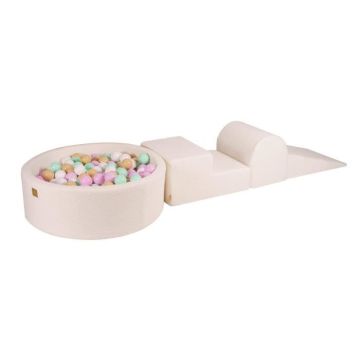 Parcours Motricité 3 éléments avec Piscine à Balles MeowBaby - Rose Pastel-Menthe-Blanc-Beige