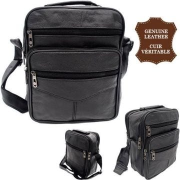 Sacoche bandoulière - Cuir Véritable - Grand modèle - Noir - Homme - Réglable